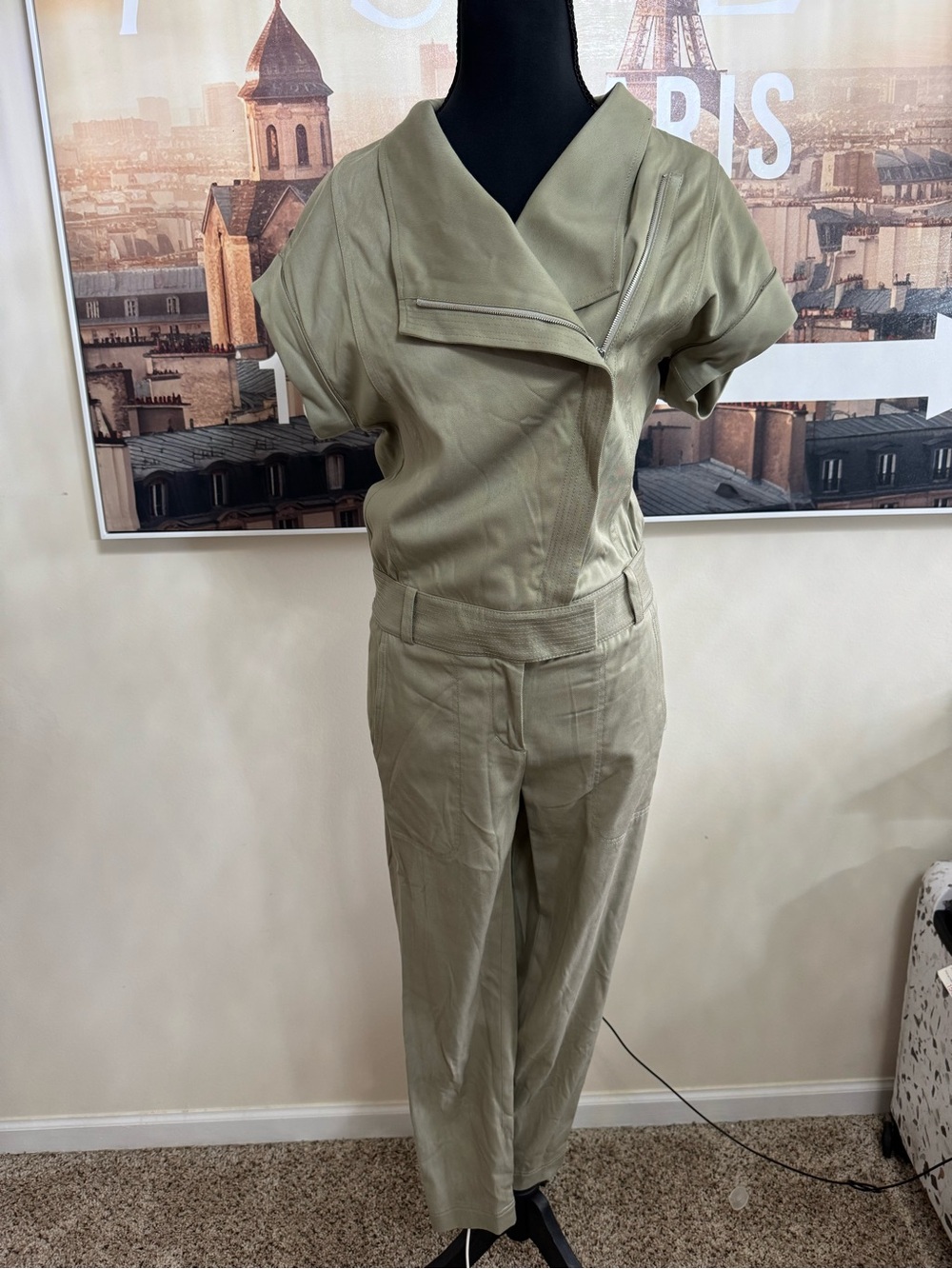 Vince Utility-Inspired Short Sleeve Jumpsuit in Sage Green